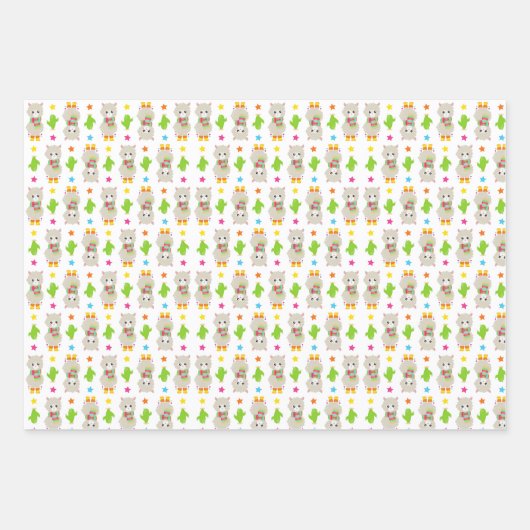 Patroon van lama's, Cute Llamas, Alpacas, Cactus Inpakpapier Vel (Voorkant 3)