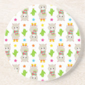 Patroon van lama's, Cute Llamas, Alpacas, Cactus Zandsteen Onderzetter (Voorkant)