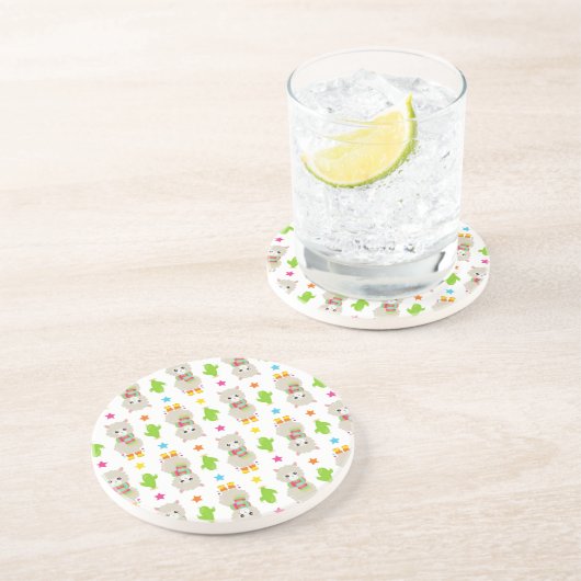 Patroon van lama's, Cute Llamas, Alpacas, Cactus Zandsteen Onderzetter (Zijkant)