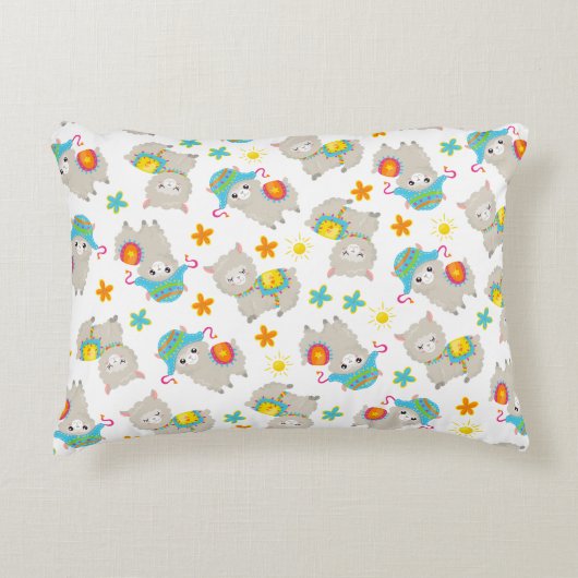 Patroon van lama's, schildlama's, alpaca's, bloeme accent kussen (Voorkant)