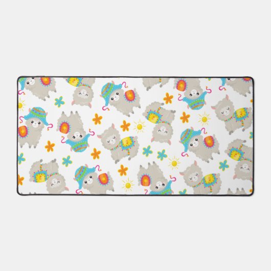 Patroon van lama's, schildlama's, alpaca's, bloeme bureaumat (Voorkant)