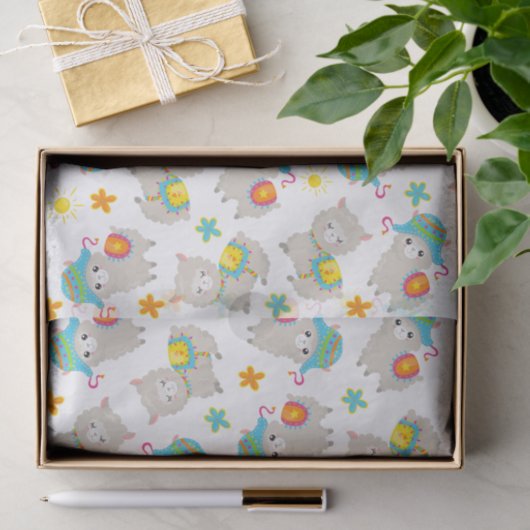 Patroon van lama's, schildlama's, alpaca's, bloeme tissuepapier (Geschenk)