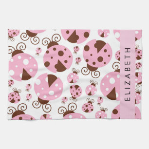 Patroon van lieveheersbeestjes, roze lieveheersbee theedoek