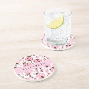 Patroon van lieveheersbeestjes, roze lieveheersbee zandsteen onderzetter