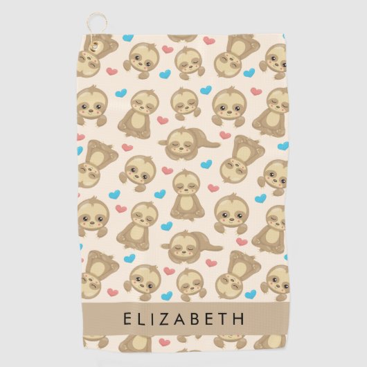 Patroon van luiaards, schattige luiaards, harten, golfhanddoek (Voorkant)