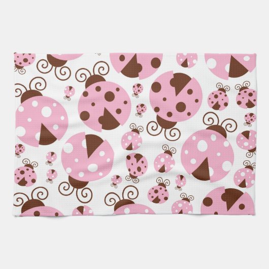Patroon van luibugs, luidobbels, roze luidobbels theedoek (Horizontaal)