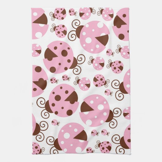 Patroon van luibugs, luidobbels, roze luidobbels theedoek (Verticaal)