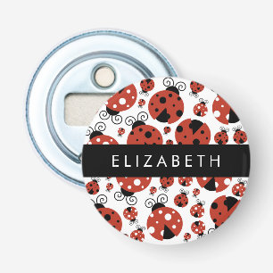 Patroon van luibugs, rode luibugs, Jouw naam Button Flesopener