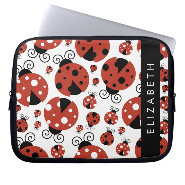 Patroon van luibugs, rode luibugs, Jouw naam Laptop Sleeve (Voorkant)