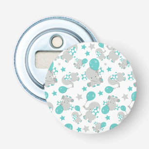 Patroon van olifanten, luifantenblauw - grijs button flesopener