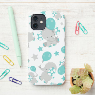 Patroon van olifanten, luifantenblauw - grijs iPhone 12 hoesje
