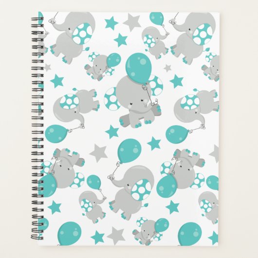 Patroon van olifanten, luifantenblauw - grijs planner (Voorkant)