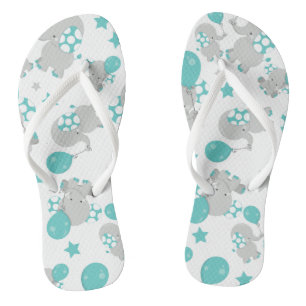 Patroon van olifanten, luifantenblauw - grijs teenslippers