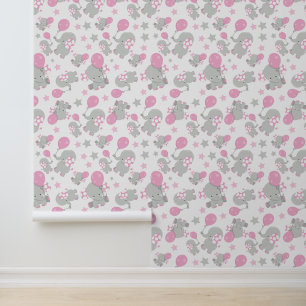 Patroon van olifanten, luifantennepalen - Roze gri Behang