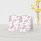 Patroon van olifanten, luifantennepalen - Roze gri Kaart (Gele Bloem)