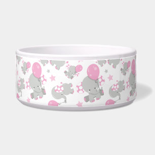 Patroon van olifanten, luifantennepalen - Roze gri Voerbakje