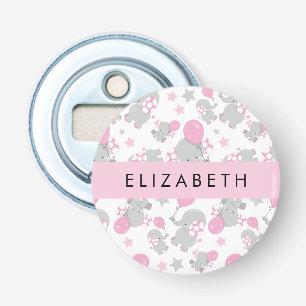 Patroon van olifanten, schattige olifanten, Jouw n Button Flesopener