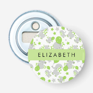 Patroon van olifanten, schattige olifanten, Jouw n Button Flesopener