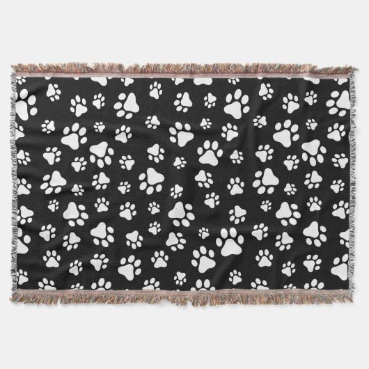 Patroon van Paws, Paw Prints, zwart en wit Deken (Voorkant)