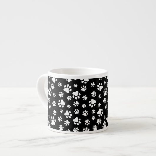 Patroon van Paws, Paw Prints, zwart en wit Espresso Kop (Voorkant links)