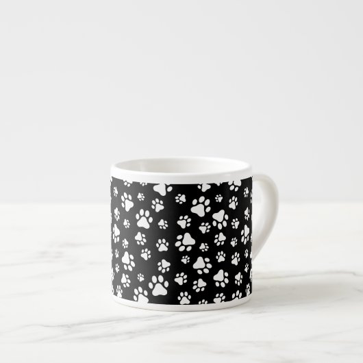 Patroon van Paws, Paw Prints, zwart en wit Espresso Kop (Voorkant rechts)