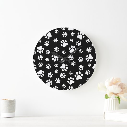 Patroon van Paws, Paw Prints, zwart en wit Grote Klok (Huis)