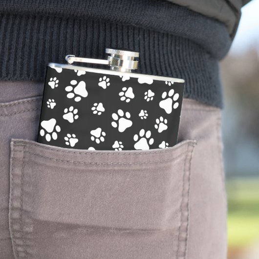 Patroon van Paws, Paw Prints, zwart en wit Heupfles (Voorbeeld)