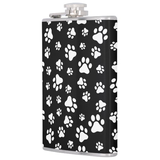 Patroon van Paws, Paw Prints, zwart en wit Heupfles (Links)