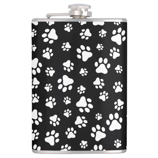 Patroon van Paws, Paw Prints, zwart en wit Heupfles (Voorkant)