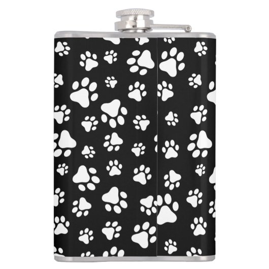 Patroon van Paws, Paw Prints, zwart en wit Heupfles (Achterkant)