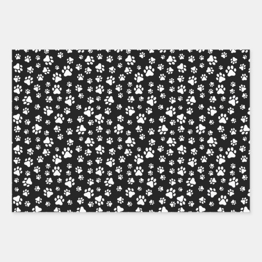 Patroon van Paws, Paw Prints, zwart en wit Inpakpapier Vel (Voorkant)