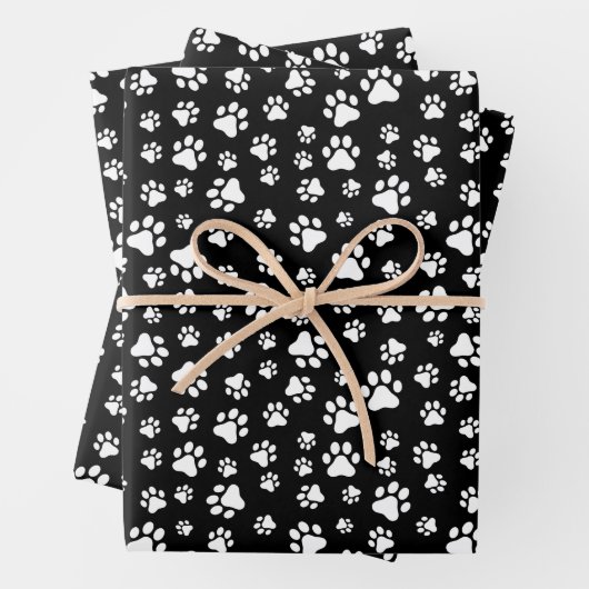 Patroon van Paws, Paw Prints, zwart en wit Inpakpapier Vel (In situ)