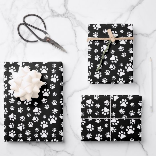 Patroon van Paws, Paw Prints, zwart en wit Inpakpapier Vel (Voorkant)