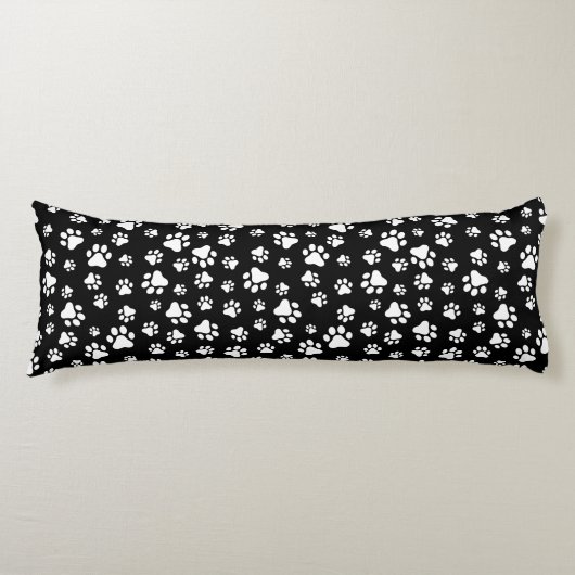 Patroon van Paws, Paw Prints, zwart en wit Lichaamskussen (Voorkant)