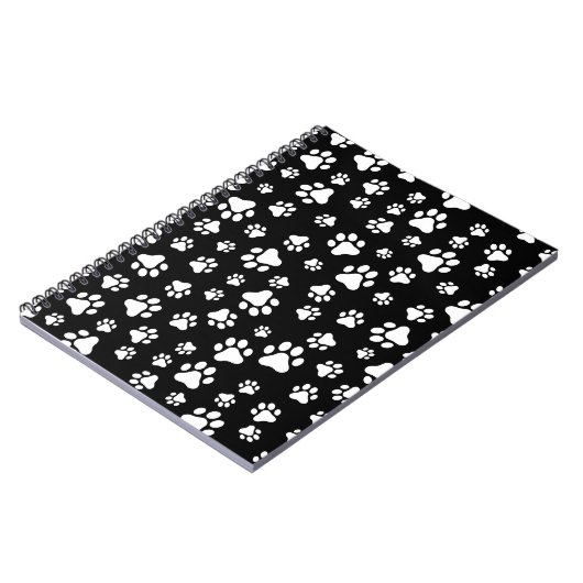 Patroon van Paws, Paw Prints, zwart en wit Notitieboek (Linkerzijde)