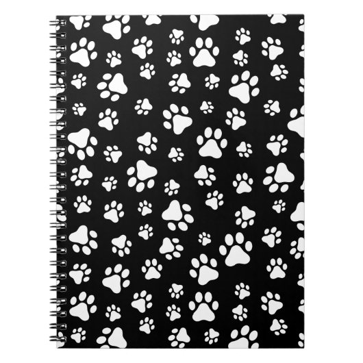 Patroon van Paws, Paw Prints, zwart en wit Notitieboek (Voorkant)