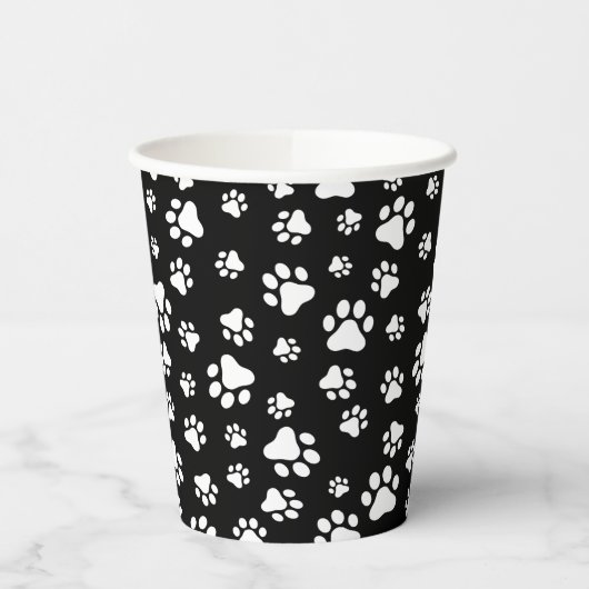 Patroon van Paws, Paw Prints, zwart en wit Papieren Bekers (Links)