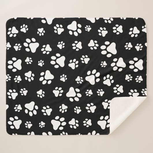 Patroon van Paws, Paw Prints, zwart en wit Sherpa Deken (Voorkant (horizontaal))