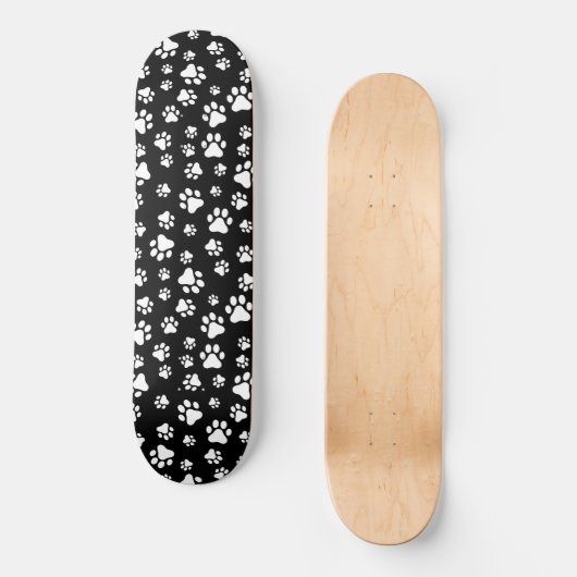 Patroon van Paws, Paw Prints, zwart en wit Skateboard (Voorkant)