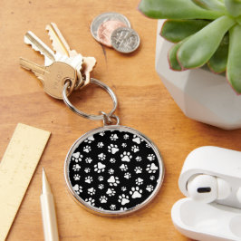 Patroon van Paws, Paw Prints, zwart en wit Sleutelhanger