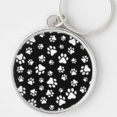 Patroon van Paws, Paw Prints, zwart en wit Sleutelhanger (Voorkant)