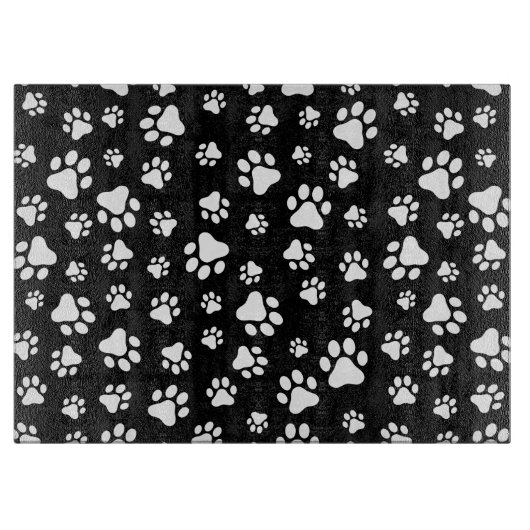 Patroon van Paws, Paw Prints, zwart en wit Snijplank (Voorkant)