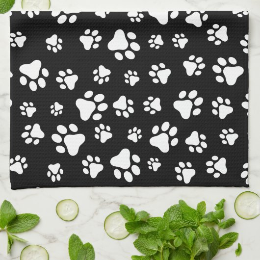 Patroon van Paws, Paw Prints, zwart en wit Theedoek (Gevouwen)