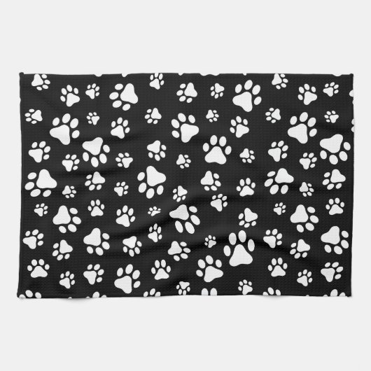 Patroon van Paws, Paw Prints, zwart en wit Theedoek (Horizontaal)