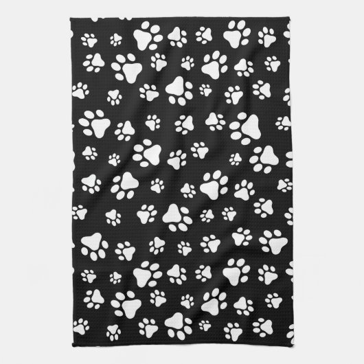 Patroon van Paws, Paw Prints, zwart en wit Theedoek (Verticaal)