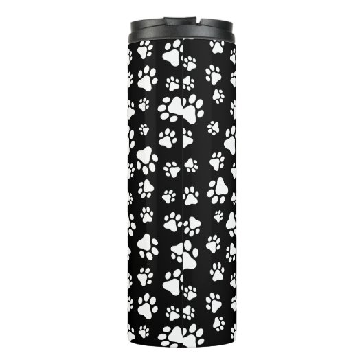 Patroon van Paws, Paw Prints, zwart en wit Thermosbeker (Achterkant)