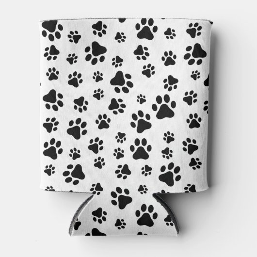 Patroon van poten, hondenpoten, zwart en wit blikjeskoeler (Voorkant)