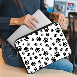 Patroon van poten, hondenpoten, zwart en wit laptop sleeve