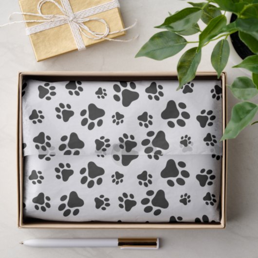 Patroon van poten, hondenpoten, zwart en wit tissuepapier (Geschenk)