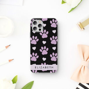 Patroon van poten, Lila poten, harten, Jouw naam iPhone 12 Pro Hoesje